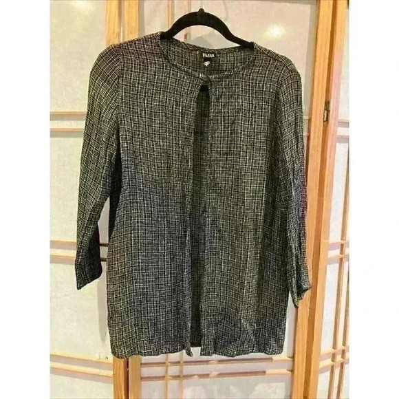 Eileen Fisher Black White Long Sleeve One Button Cardigan, Small - Picture 1 of 4
